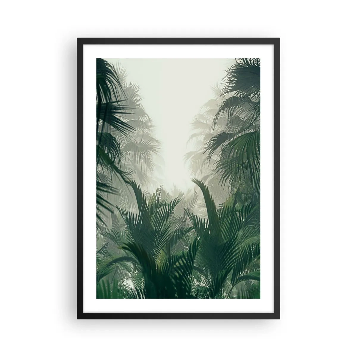 Plakát v černém rámu - Tropická vegetace v mlhavém prostředí - 50x70cm - Tropická záhada - Moderní nástěnná dekorace do obývacího pokoje a ložnice ARTTOR
