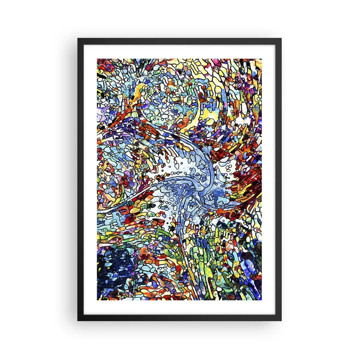 Plakát v černém rámu - Abstraktní tok barev a struktur - 50x70cm - Vitráž s kapkami - Moderní nástěnná dekorace do obývacího pokoje a ložnice ARTTOR