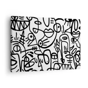 Obraz na plátně - Černobílé abstraktní kresby s motivy obličeje - 70x50cm - Tváře a přeludy - Moderní nástěnná dekorace do obývacího pokoje a ložnice ARTTOR