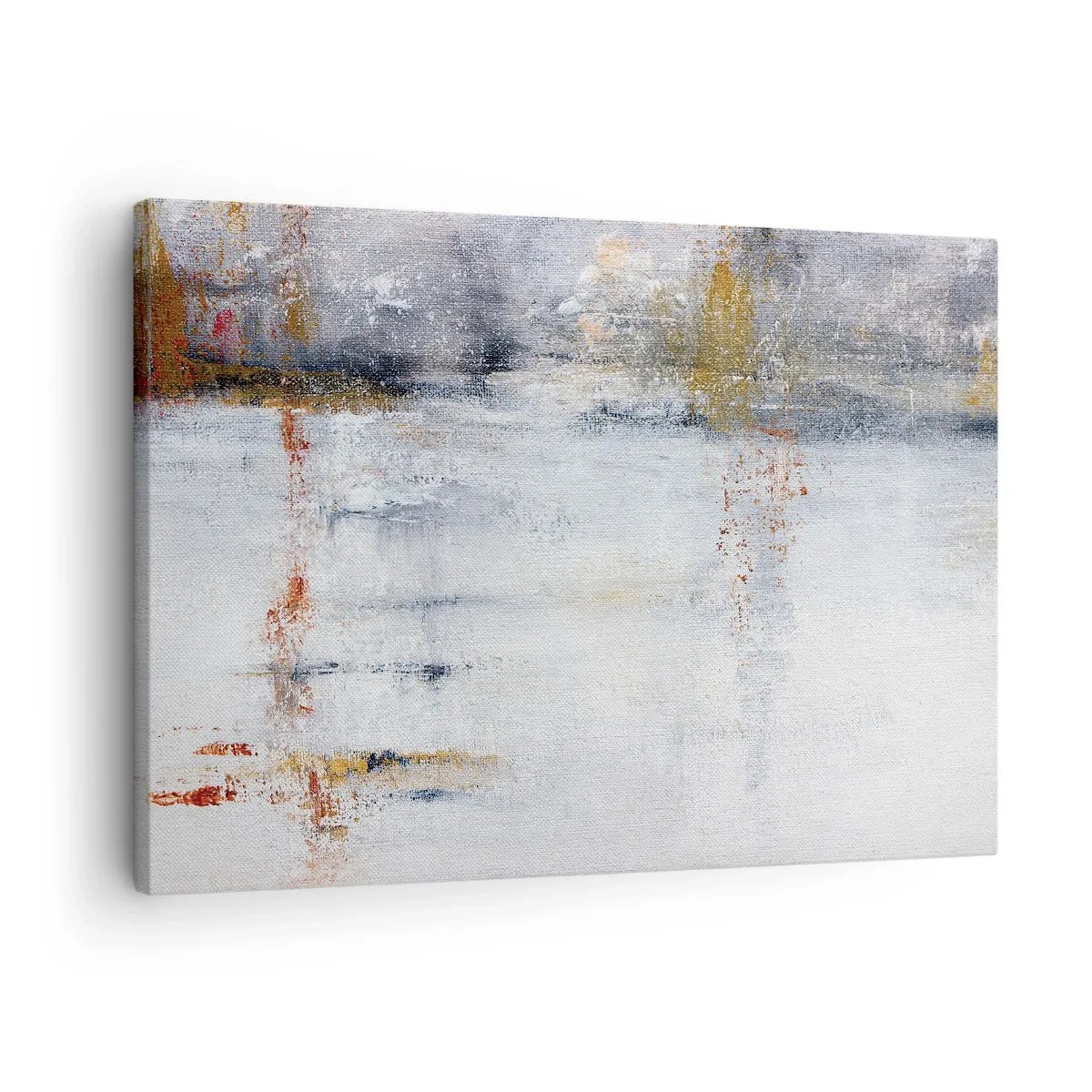 Obraz na plátně - Abstraktní krajina s rozmazanými akcenty šedé a zlaté. - 70x50cm - Za závojem vzduchu - Moderní nástěnná dekorace do obývacího pokoje a ložnice ARTTOR