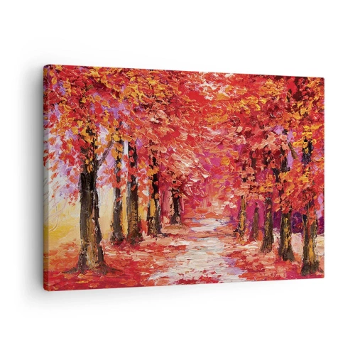 Obraz na plátně - Malebná ulička v podzimních barvách v impresionistickém stylu - 70x50cm - Podzimní imprese - Moderní nástěnná dekorace do obývacího pokoje a ložnice ARTTOR