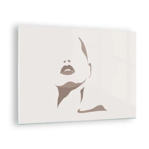 Obraz na skle - Obrys ženského obličeje a krku v minimalistickém stylu - 70x50cm - Stvořená ze světla a stínu - Moderní nástěnná dekorace do obývacího pokoje a ložnice ARTTOR