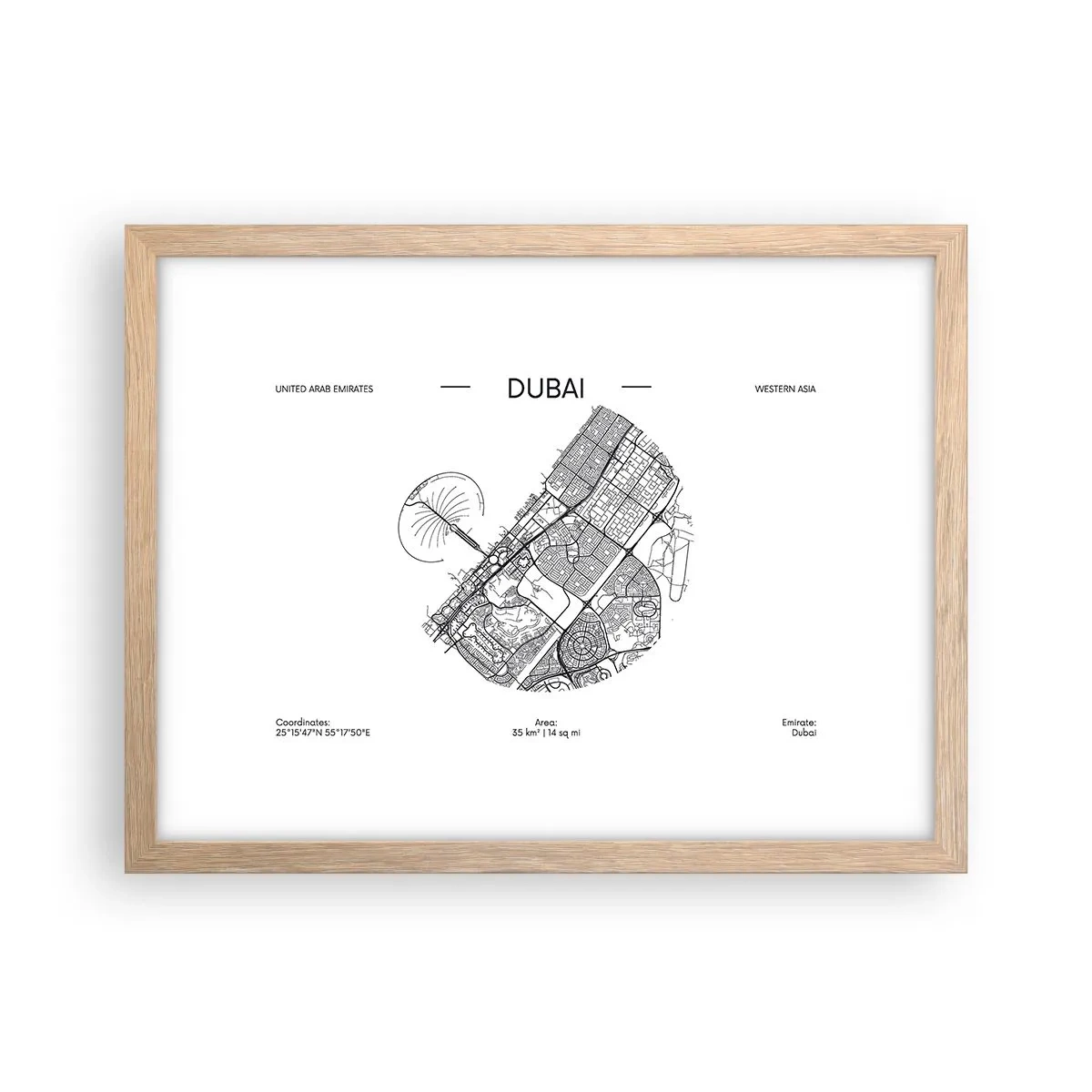 Plakát v rámu světlý dub - Anatomie Dubaje - 40x30 cm