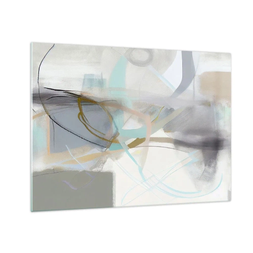 Obraz na skle - Mlhavá abstrakce s pastelovými a grafitovými akcenty. - 70x50cm - Mlhavá abstrakce - Moderní nástěnná dekorace do obývacího pokoje a ložnice ARTTOR
