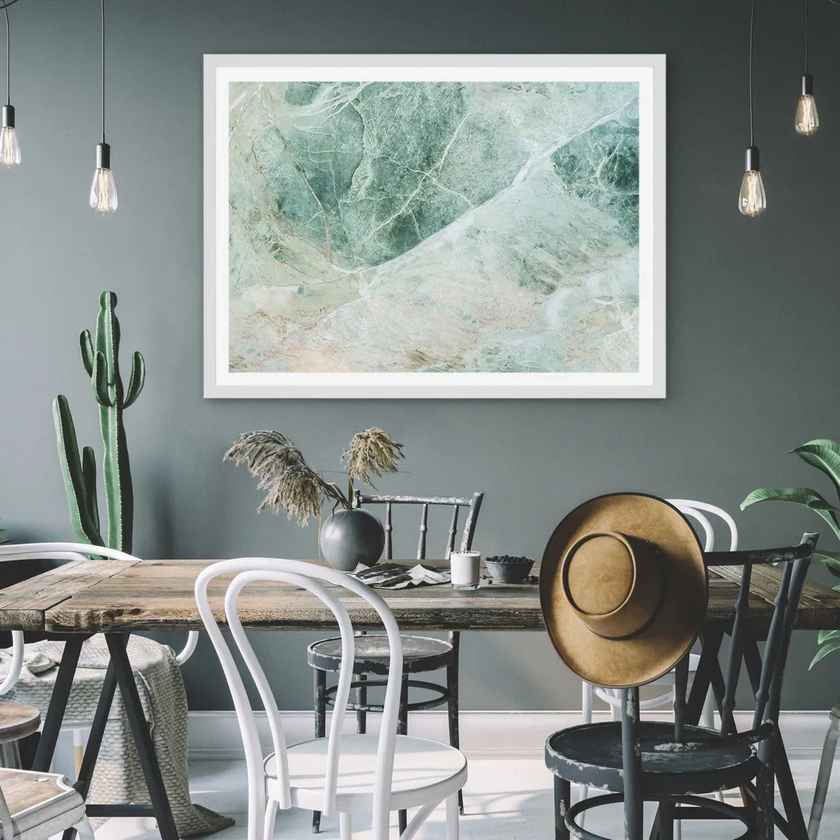 Plakát v bílém rámu - Ctný chlad kamene - 100x70 cm