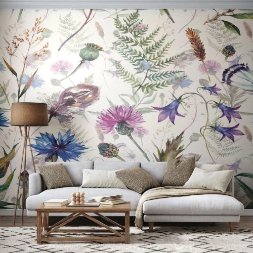 Fototapeta Samolepicí Deluxe Sticker - Polský herbář - Polní květiny, Zahrada, Příroda - 500x350 cm