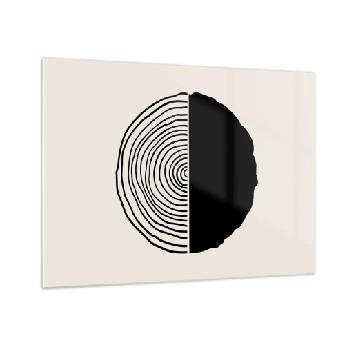 Obraz na skle - Minimalistická grafika průřezu kmene stromu ve dvou polovinach. - 70x50cm - Půl na půl - Moderní nástěnná dekorace do obývacího pokoje a ložnice ARTTOR