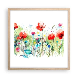 Plakát v rámu světlý dub - Kvetoucí louka v květnu - 50x50 cm