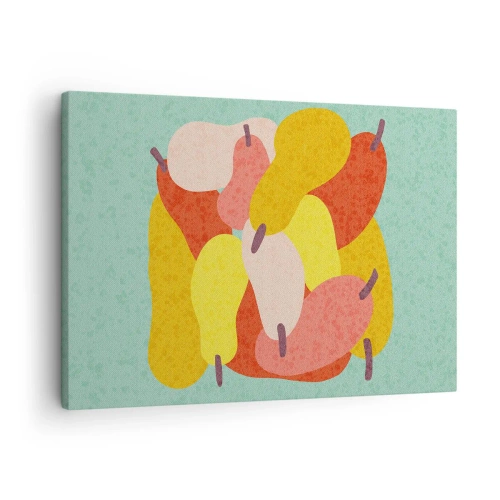 Obraz na plátně - Barevné abstraktní hrušky na zeleném pozadí - 70x50cm - Ochutnejte letní slunce - Moderní nástěnná dekorace do obývacího pokoje a ložnice ARTTOR