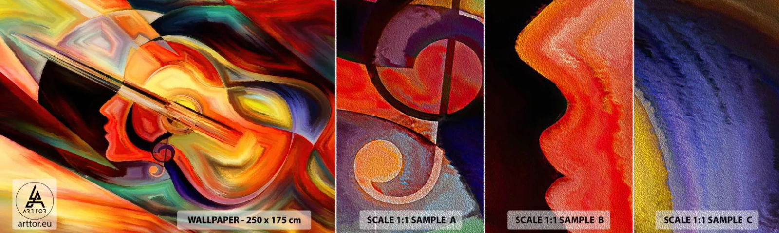 Vzor Fototapety Premium Sand - Všechno je v pořádku - Abstrakce, ženská tvář, Housle - 100x30 cm