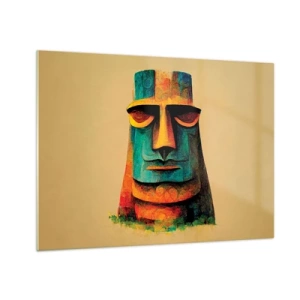 Obraz na skle - Barevný portrét inspirovaný kamennou sochou na béžovém pozadí. - 70x50cm - Sošný, ale sympatický - Moderní nástěnná dekorace do obývacího pokoje a ložnice ARTTOR