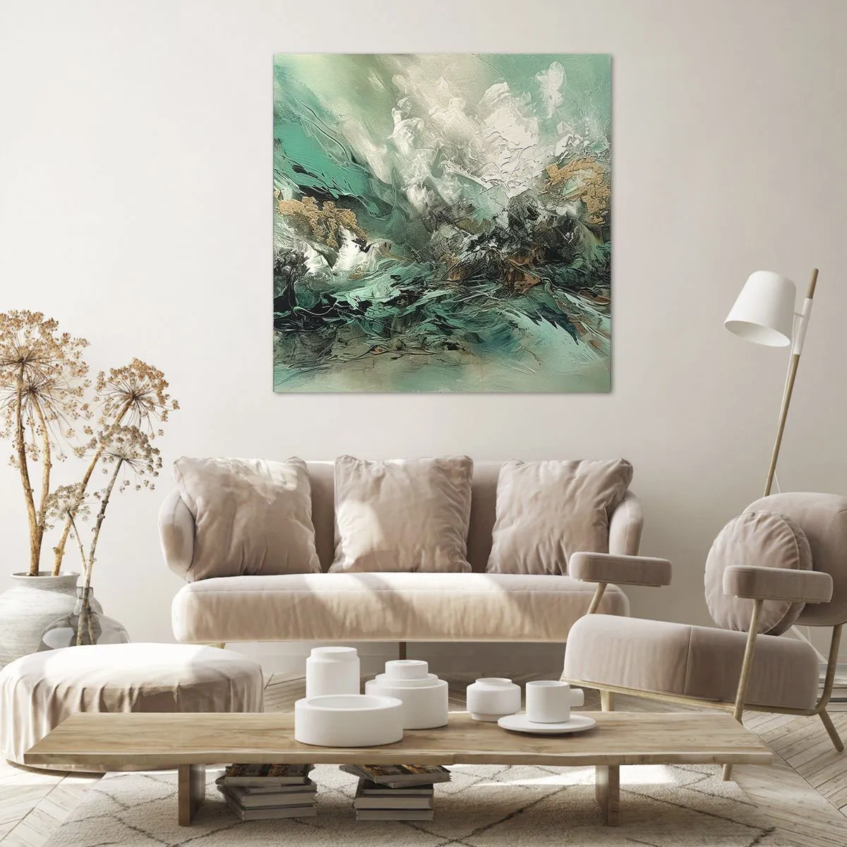 Obraz na plátně - Smaragdově černé vlnobití - 70x70 cm