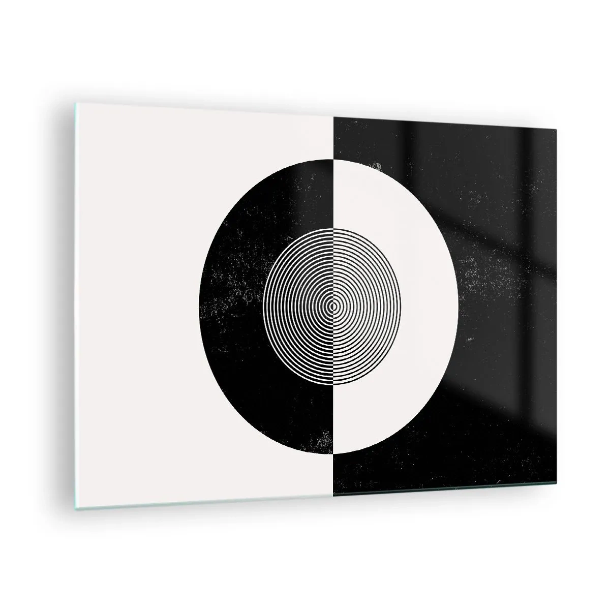 Obraz na skle - Geometrický vzor černé a bílé symetrie - 70x50cm - Harmonie v černé a bílé - Moderní nástěnná dekorace do obývacího pokoje a ložnice ARTTOR