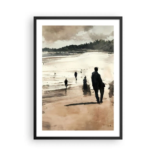 Plakát v černém rámu - Procházka po pláži v nostalgických barvách - 50x70cm - Vyvolaní - Moderní nástěnná dekorace do obývacího pokoje a ložnice ARTTOR