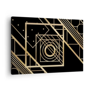 Obraz na plátně - Zlaté geometrické vzory na černém pozadí - 70x50cm - Zlatá geometrie - Moderní nástěnná dekorace do obývacího pokoje a ložnice ARTTOR