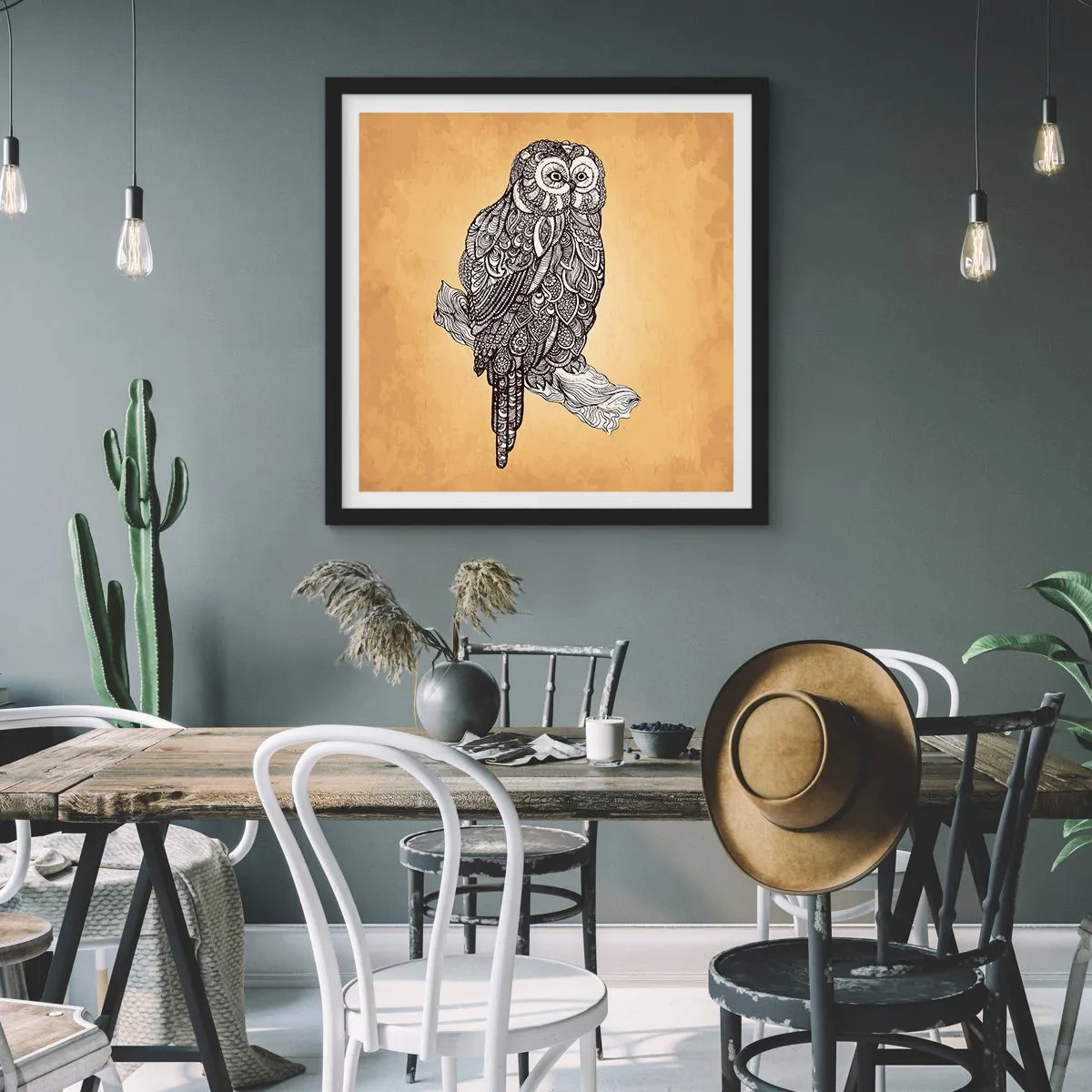 Plakát v černém rámu - Mistrovské ornamenty moudrosti - 60x60 cm