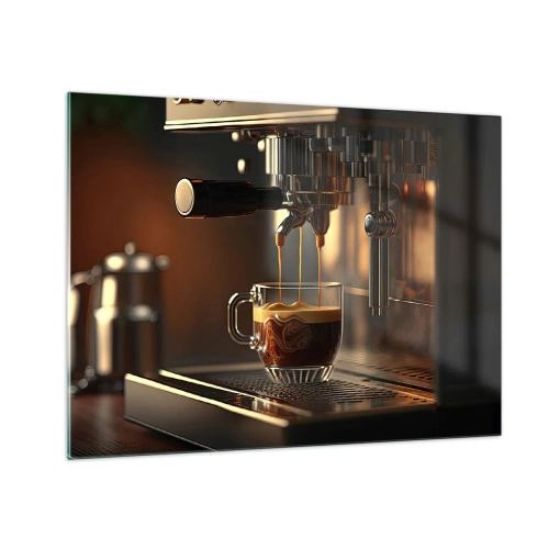 Obraz na skle - Espresso káva ve sklenici s pěnou - 70x50cm - Smyslná směs - Moderní nástěnná dekorace do obývacího pokoje a ložnice ARTTOR