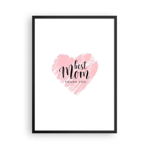 Plakát v černém rámu - Růžové srdce s textem na bílém pozadí v minimalistickém stylu - 50x70cm - Vždy pravá chvíle - Moderní nástěnná dekorace do obývacího pokoje a ložnice ARTTOR