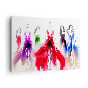Obraz na plátně - Módní ilustrace s modelkami v barevných šatech - 70x50cm - Nálada na kostýmy - Moderní nástěnná dekorace do obývacího pokoje a ložnice ARTTOR