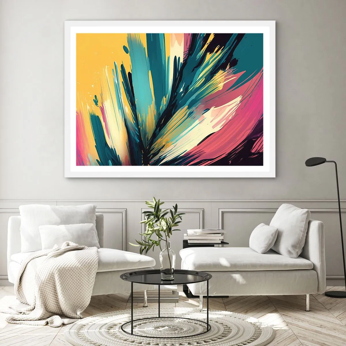 Plakát v bílém rámu - Kompozice – exploze radosti - 100x70 cm
