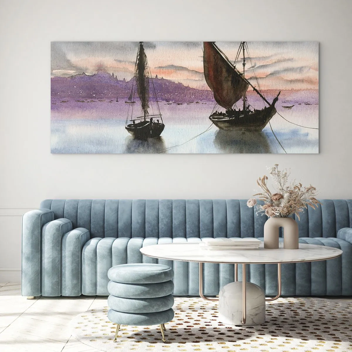 Obraz na skle - Večer v přístavu - 100x40 cm