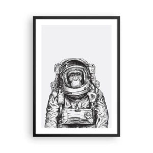 Plakát v černém rámu - Opice ve skafandru na bílém pozadí - 50x70cm - Alternativní vývoj - Moderní nástěnná dekorace do obývacího pokoje a ložnice ARTTOR