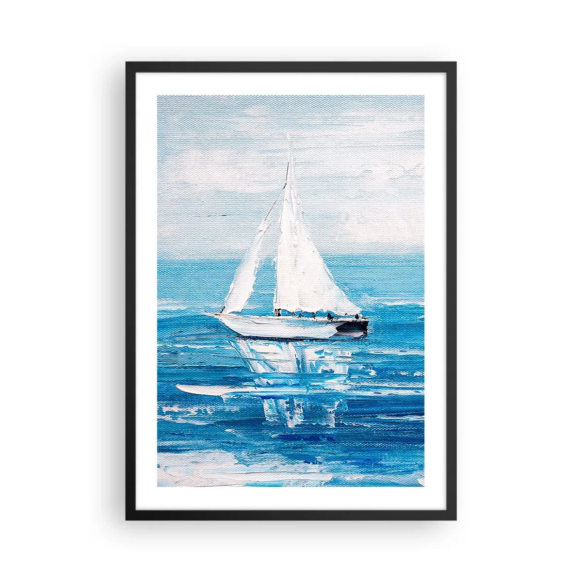 Plakát v černém rámu - Jachta na moři v odstínech modré - 50x70cm - S přítelem po boku - Moderní nástěnná dekorace do obývacího pokoje a ložnice ARTTOR