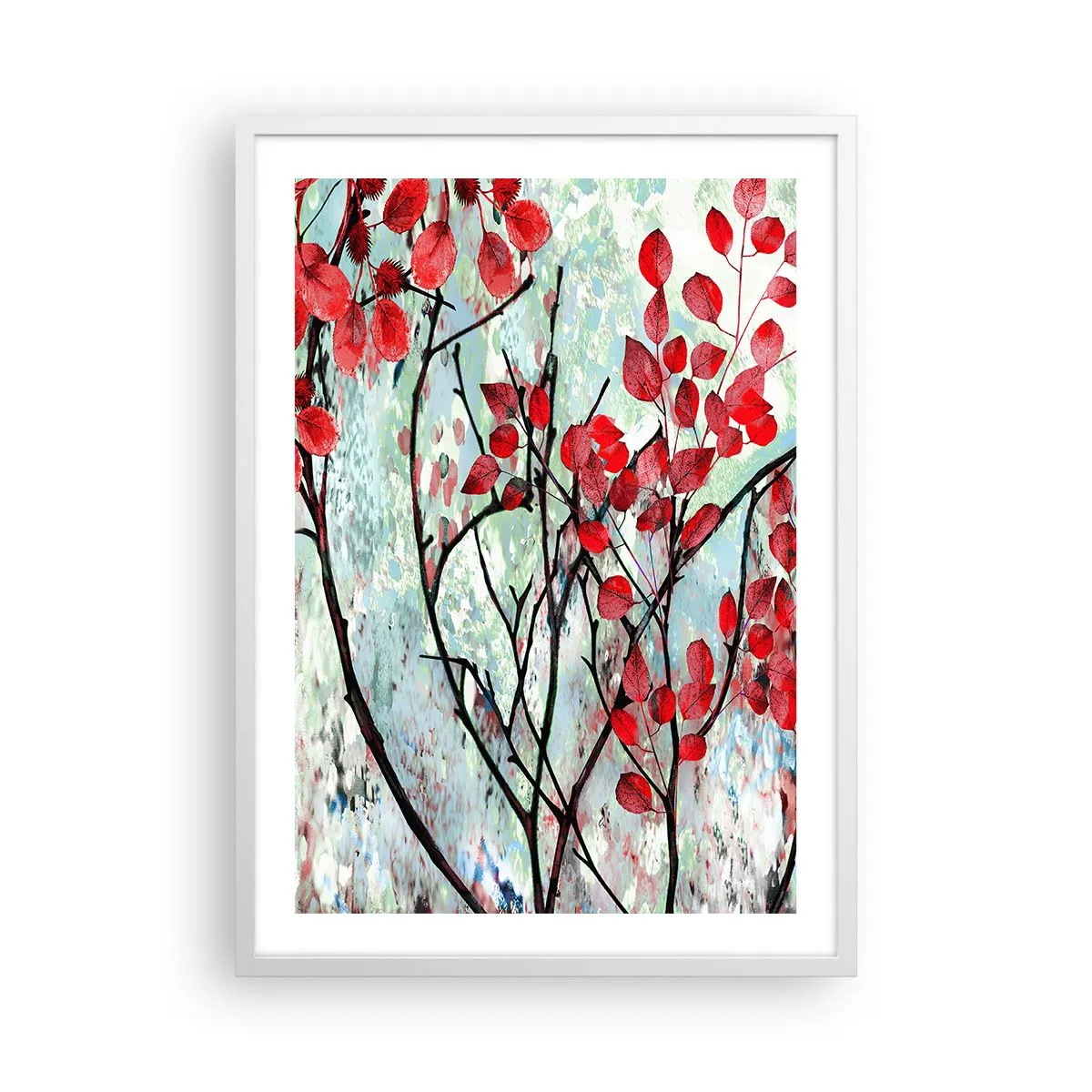 Plakát v bílém rámu - Strom v šarlatové - 50x70 cm