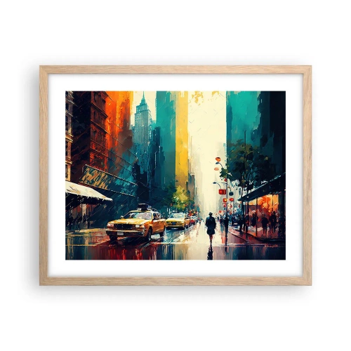 Plakát v rámu světlý dub - New York – tady je i déšť barevný - 50x40 cm
