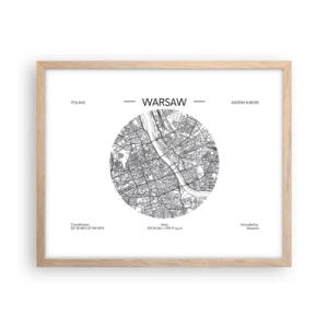 Plakát v rámu světlý dub - Anatomie Varšavy - 50x40 cm