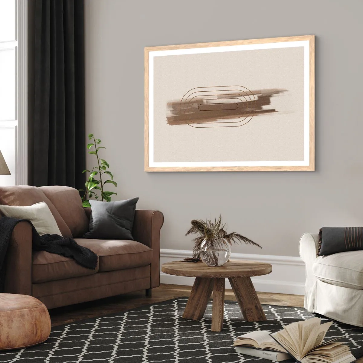 Plakát v rámu světlý dub - Závan šedi - 70x50 cm