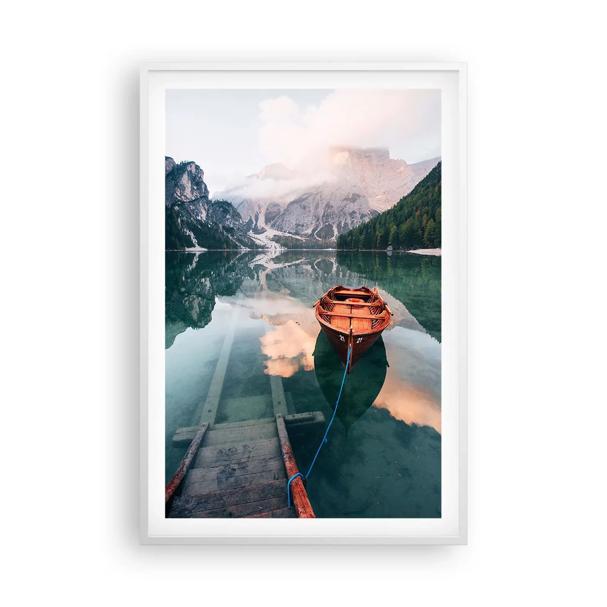 Plakát v bílém rámu - Klidný spánek hor - 61x91 cm