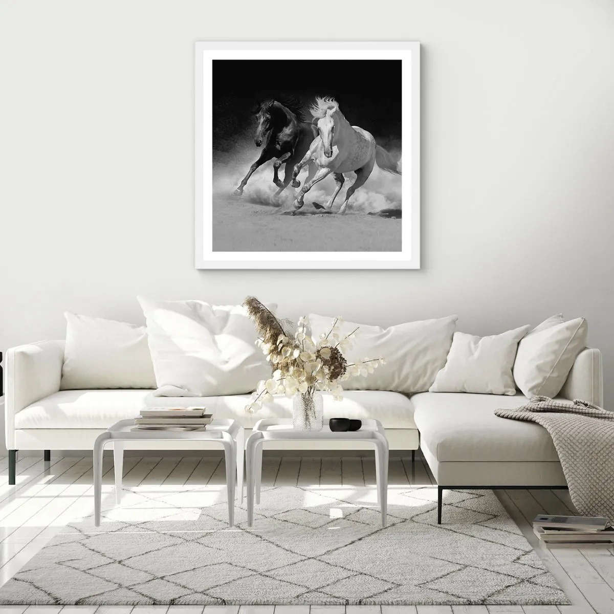 Plakát v bílém rámu - Cval svobody - 60x60 cm