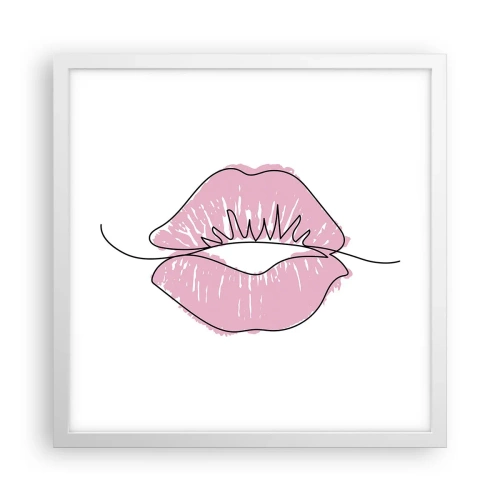 Plakát v bílém rámu - Jsi připraven na polibek? - 40x40 cm