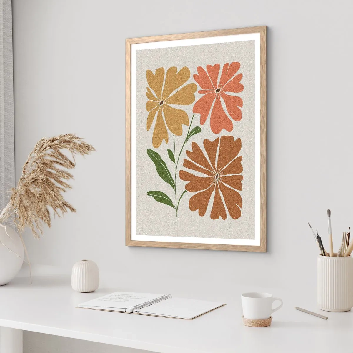 Plakát v rámu světlý dub - Příroda a geometrie - 70x100 cm
