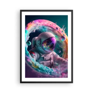 Plakát v černém rámu - Astronaut ve vesmírném prostředí plném barevných mlhovin - 50x70cm - Hvězdná brána - Moderní nástěnná dekorace do obývacího pokoje a ložnice ARTTOR
