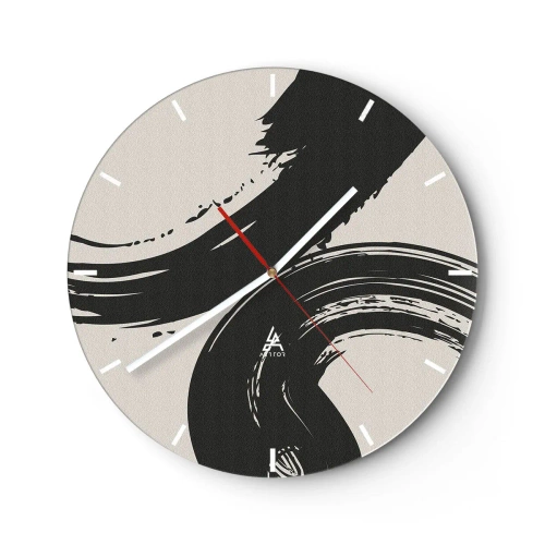 Nástěnné hodiny - Černé rozmáchlé tahy na světlém pozadí - 30x30cm - Rozmáchle a dokola - Moderní nástěnná dekorace do obývacího pokoje, kuchyně a ložnice ARTTOR