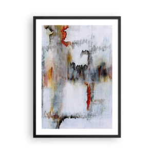 Plakát v černém rámu - Abstraktní kompozice s odstíny šedé a červené akcenty. - 50x70cm - Klackem po vodě - Moderní nástěnná dekorace do obývacího pokoje a ložnice ARTTOR