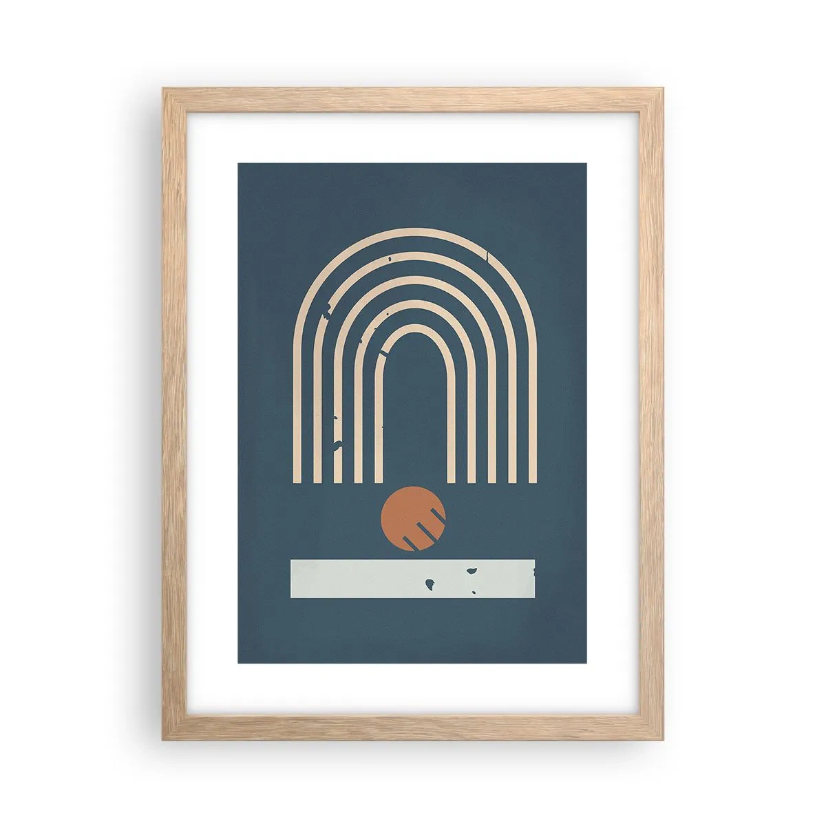 Plakát v rámu světlý dub - Geometrie v námořnické modři - 30x40 cm