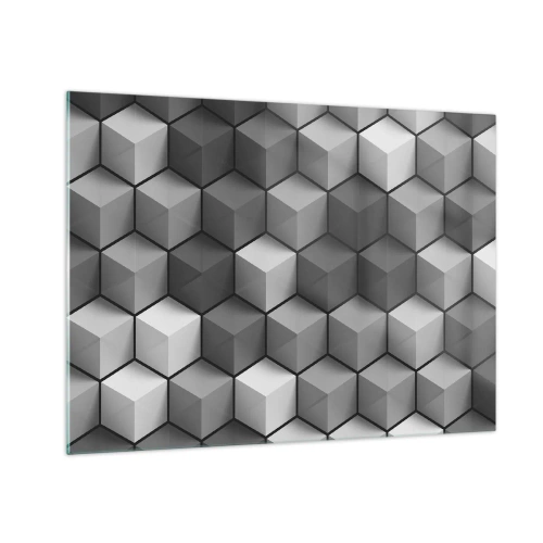 Obraz na skle - Geometrické kostky v odstínech šedé - 70x50cm - Kubistické puzzle - Moderní nástěnná dekorace do obývacího pokoje a ložnice ARTTOR