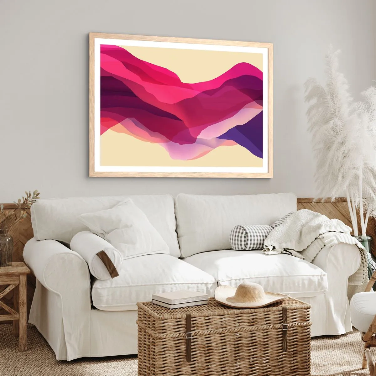 Plakát v rámu světlý dub - Vlny fialové - 70x50 cm