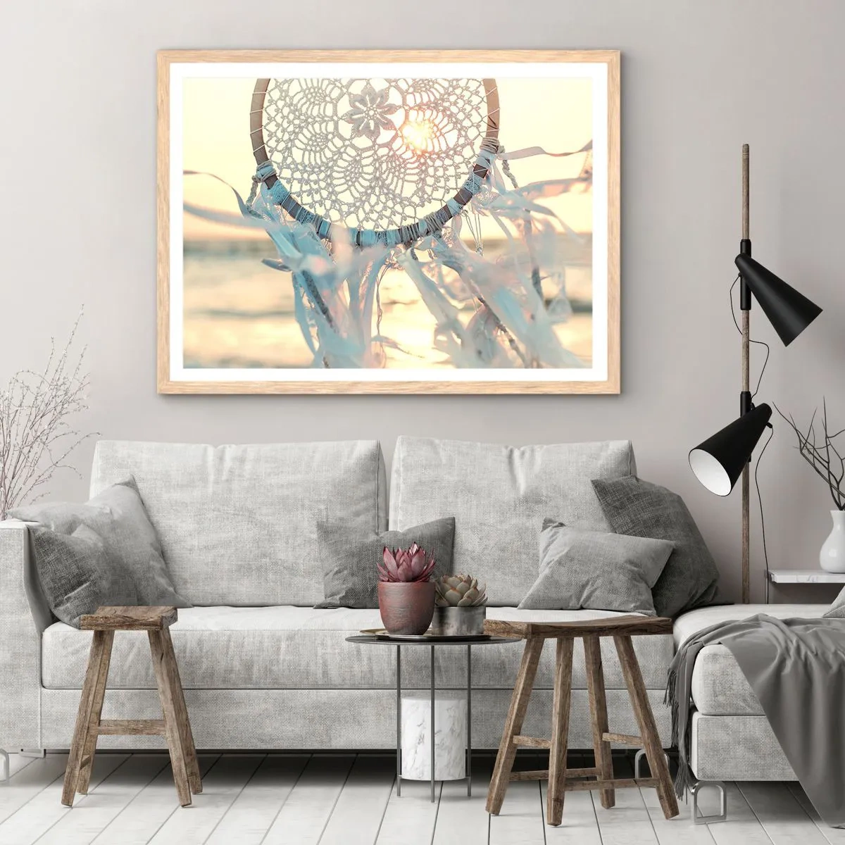 Plakát v rámu světlý dub - Krajkový totem - 91x61 cm