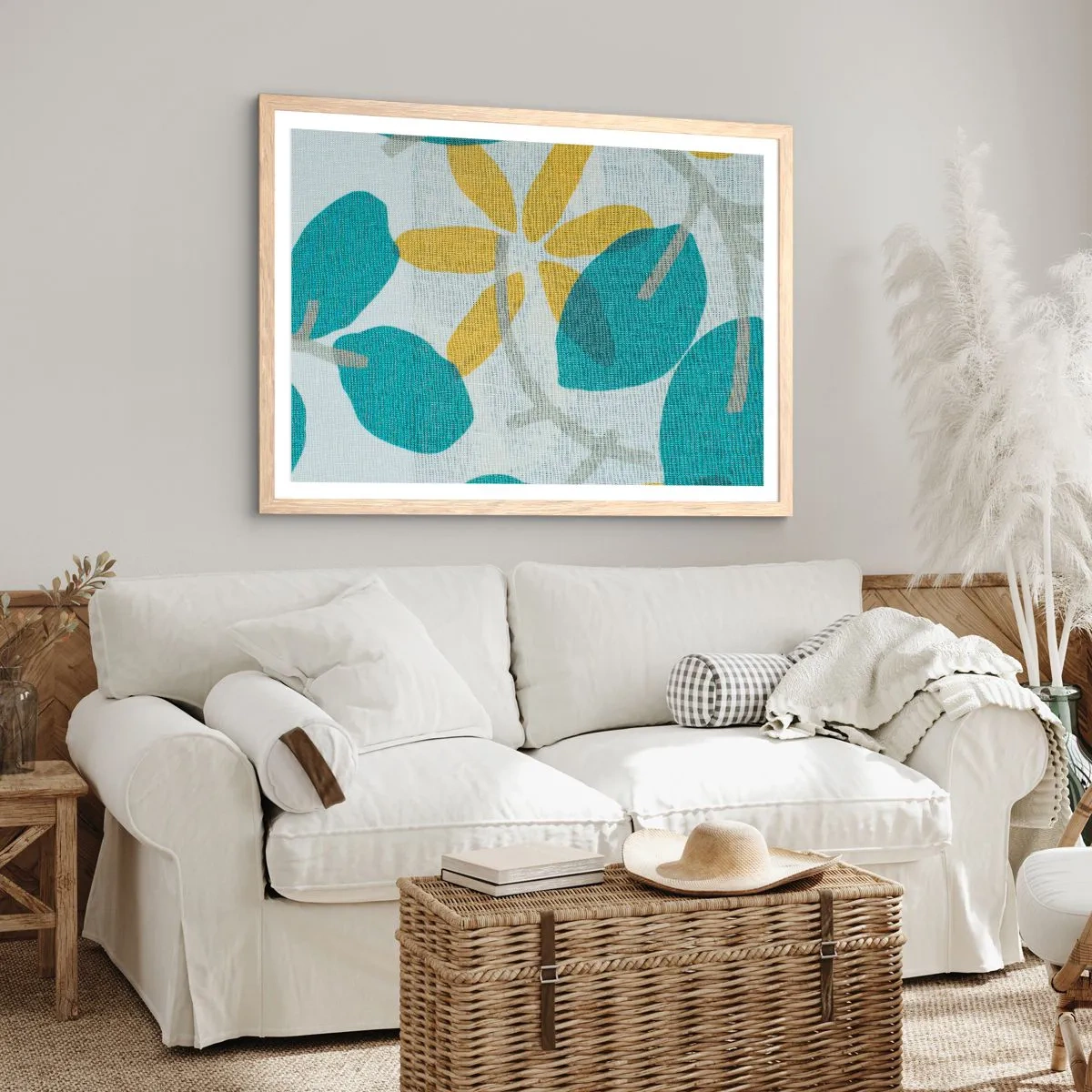 Plakát v rámu světlý dub - Mezi azurovými listy - 50x40 cm