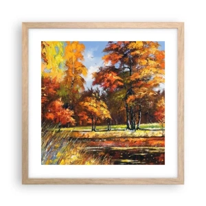 Plakát v rámu světlý dub - Krajinka ve zlaté a hnědé - 40x40 cm