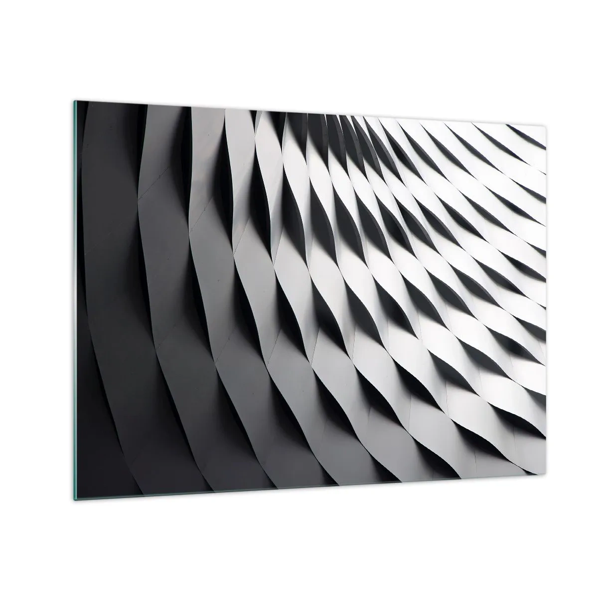 Obraz na skle - Abstraktní černobílá struktura připomínající vlnité tvary. - 70x50cm - Na hladině vln - Moderní nástěnná dekorace do obývacího pokoje a ložnice ARTTOR