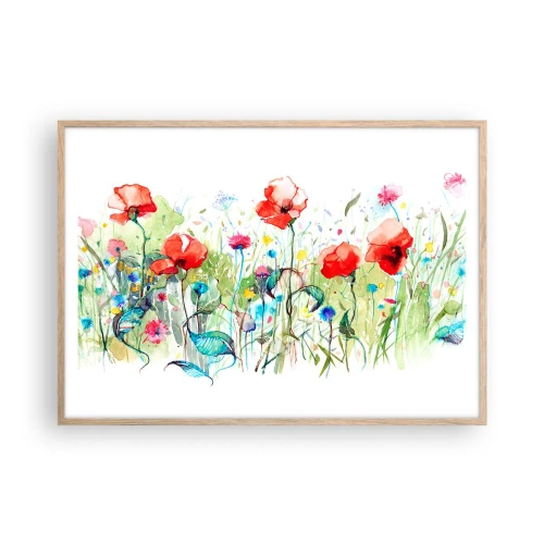 Plakát v rámu světlý dub - Kvetoucí louka v květnu - 100x70 cm