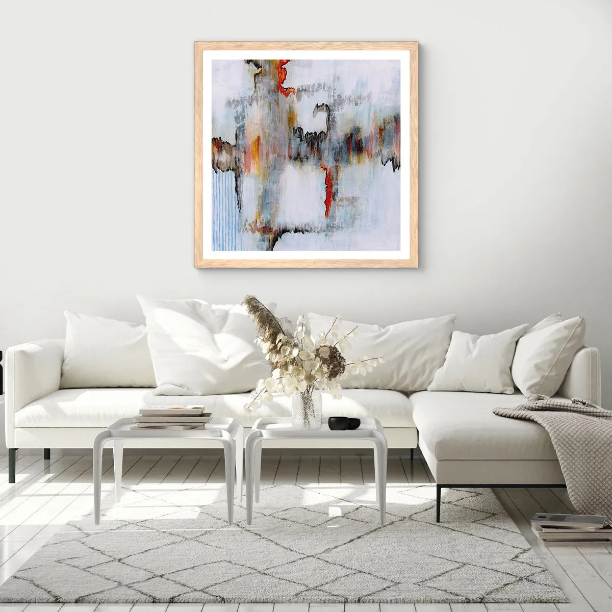 Plakát v rámu světlý dub - Klackem po vodě - 60x60 cm