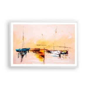 Plakát v bílém rámu - Večer v přístavu - 91x61 cm