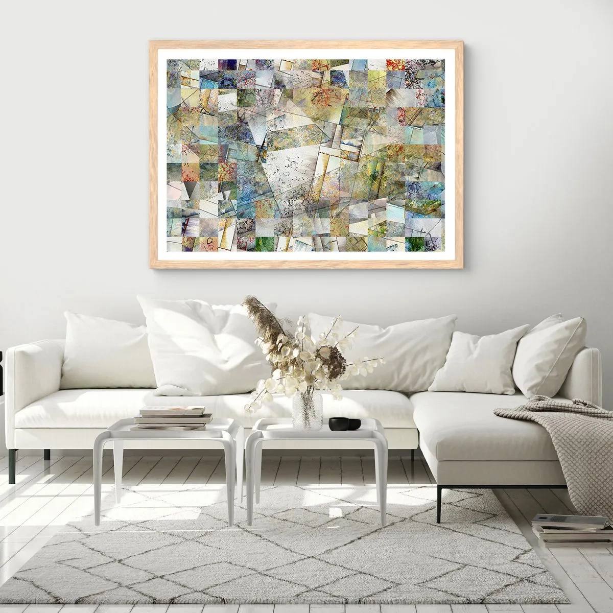 Plakát v rámu světlý dub - Geometrické přeskupení - 70x50 cm