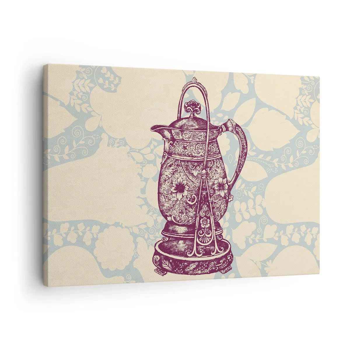 Obraz na plátně - Stylizovaný džbán s ornamenty na květinovém pozadí - 70x50cm - Krása všedního dne - Moderní nástěnná dekorace do obývacího pokoje a ložnice ARTTOR